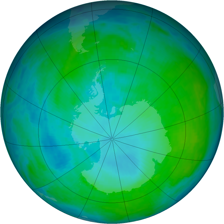 Antarctic ozone map for 22 January 1993